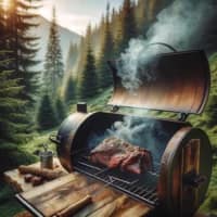 image depicting the scene of smoking venison in a rustic, outdoor setting. Best Wood for Smoking Venison